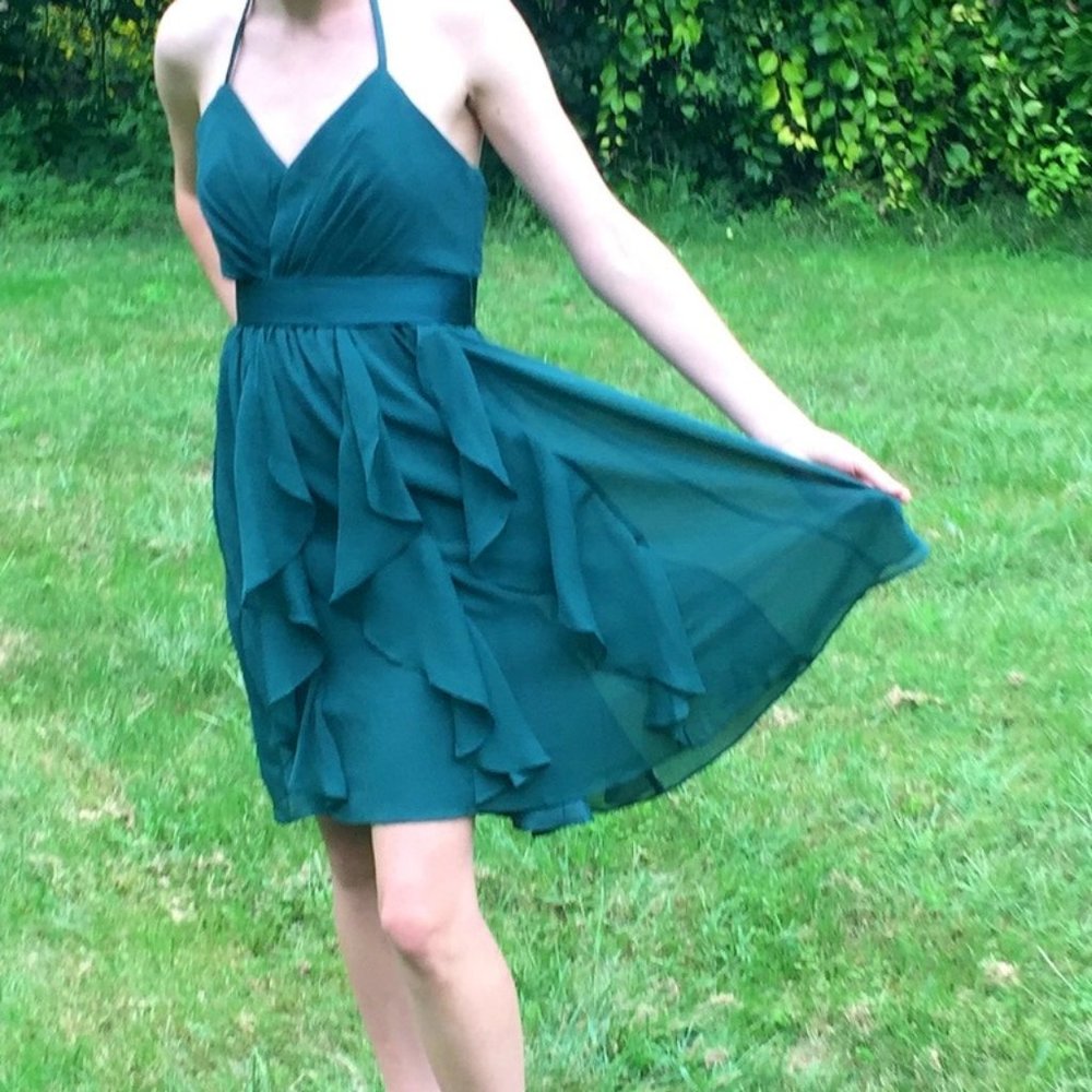 Vera Wang Forest Green Cascade Dress